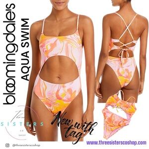 Aqua Swim Monokini Pink and Orange Swirl new with tags one piece attached bikini